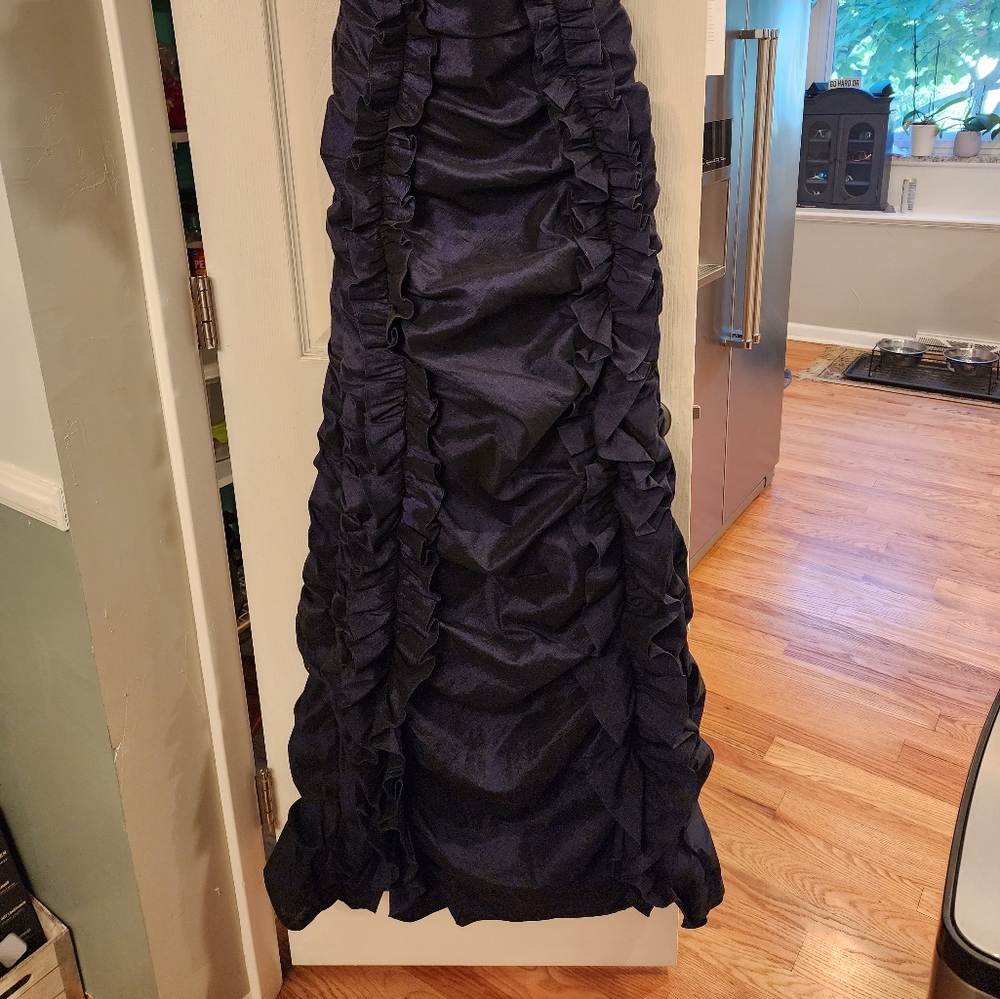 BADGLEY MISCHKA Navy Formal Winter Floor-length Strapless Ruched Gown